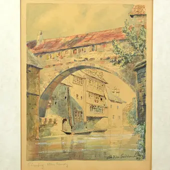 PHILIPP GÖTTER, "NÜRNBERG, KLEIN VENEDIG", AQUARELLGEMÄLDE AUF PAPIER, GERAHMT, 1949, SIGNIERT UND BESCHRIFTET.