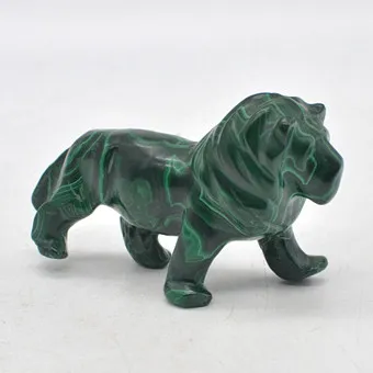 African malachite sculpture, running lion, hand-carved, small, 20th century.