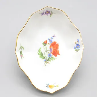 Meissen, petite coupe, porcelaine, fleurs colorées, bord doré, peinture à la main, 2e choix, vers 1920