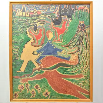 GERALD WILDE (1905-1986). PEINTURE COLORÉE, GOUACHE SUR PAPIER ET PANNEAU, 1972, ENCADRÉE, SIGNÉE.