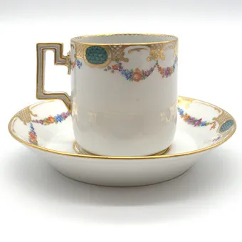 MEISSEN ЧАШКА С РУЧКОЙ С БЛЮДЦЕМ, ЗОЛОТОЙ КРАЙ, ОК. 1900, 1-Й СОРТ.