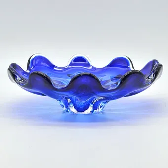 MURANO DESIGNERSCHALE, STUDIOGLAS, SOMMERSO, ITALIEN, UM 1950.