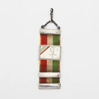 STUDENTIKA GEMONOGRAMMEERD, ROOD-WIT-GROEN, 800 ZILVER, EMAILLE, GEGRAVEERD 1919.