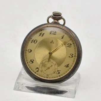 ALPINA, ART DECO ZAKHORLOGE, KAST VAN 900ER ZILVER, GOUDKLEURIGE WIJZERPLAAT, ZWITSERLAND, OMSTREEKS 1920.
