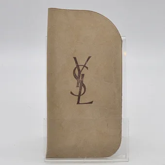 YVES SAINT LAURENT SOFTCASE/ÉTUI, MARRON SUR GRIS, VINTAGE.