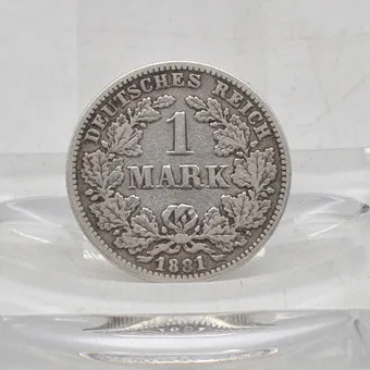 German Empire, 1 mark coin, large eagle, from 1881 - G, antique silver circulation coin.