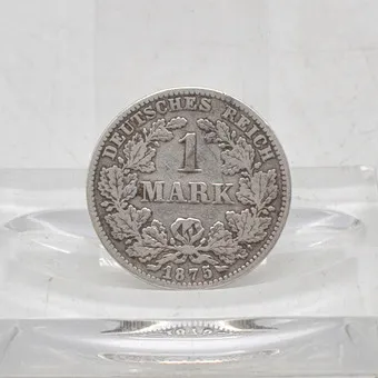 German Empire, 1 mark coin, large eagle, from 1875 - G, antique silver circulation coin.