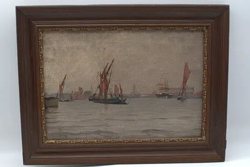 ÖL AUF LEINWAND GEMÄLDE MIT ANSICHT DES HAMBURGER HAMBURG, UM 1900.