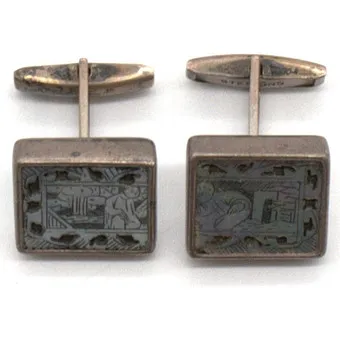 Para spinek vintage, srebro sterling & macica perłowa, ok. 1950.