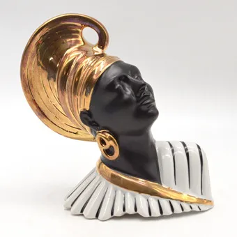 Sculpturale lampfitting van porselein, Afrikaanse vrouw, gouddecoratie, 20e eeuw