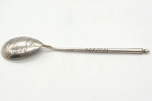 ANTIKER RUSSISCHER 875 SILBER/84 ZOLOTNIKI LÖFFEL, KOSTROMA UM 1900.