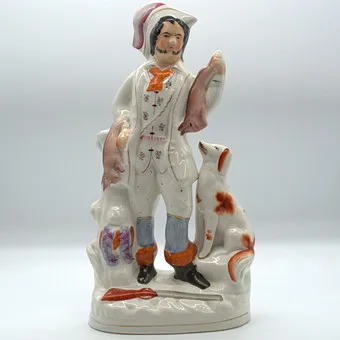 Engelse Staffordshire jager met hond, konijn en wild, 19e eeuw.