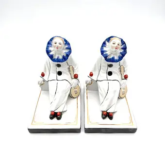 PODPÓRKI DO KSIĄŻEK ART DECO DRESSEL UND KISTER PIERROT Z PORCELANY (PARA).