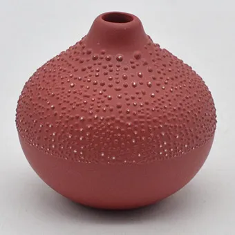 VASE À PERLES RÄDER, GRÈS ÉMAILLÉ, ROUGE ROUILLE AVEC POINTS BLANCS, VINTAGE.