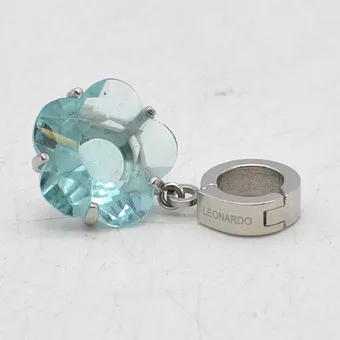 LEONARDO, PENDENTIF FLEUR EN BLEU, CLIP & MIX, ACIER INOXYDABLE ET VERRE.