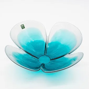 MATS JONASSON. "LUCKY FOUR LEAF", DESIGNER STUDIO GLASS BOWL, MÅLLERÅS SWEDEN, WITH BASE STAMP AND STUDIO LABEL.