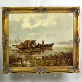 RICHARD REIBELING (1900-1976). SCENA RYBACKA, OLEJ NA PŁÓTNIE (NAKLEJONE NA PŁYTĘ), XX WIEK.
