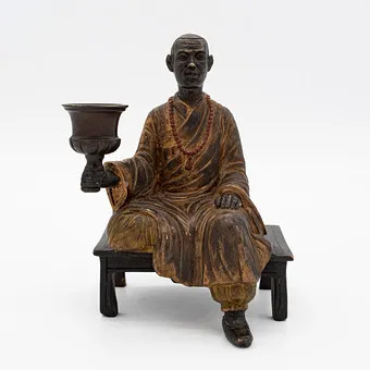 SCULPTURE, BRONZE PATINÉ, MOINE BOUDDHISTE / ARHAT, STYLE ORIENTAL, BECARA MADRID.