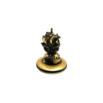 BRIEFBESCHWERER BRONZE SCHIFF AUF GLOBUS.
