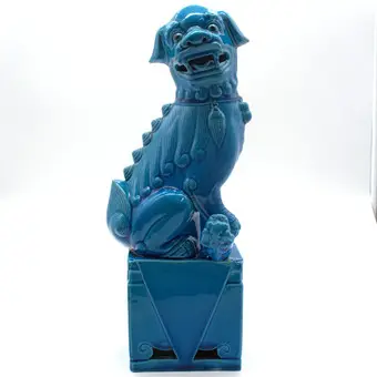 CHIŃSKI LEW STRAŻNIK / FOO DOG PORCELANA, PAWI NIEBIESKI / TURKUSOWY, XX W.