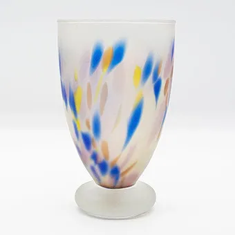 EISGLAS AVALON-VASE, DEKOR: MEHRFARBIGE BUNTE SPRITZER, HANDGEFERTIGT, VINTAGE.