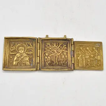 Triptych, Svatý Mikuláš, mosaz, Rusko, 19. století