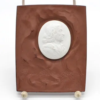 MEISSEN STATE PORCELAIN MANUFACTORY, 300TH ANNIVERSARY PLAQUE OF JOHANN FRIEDRICH BÖTTGER 1682-1719, BÖTTGER STONEWARE, 1982.