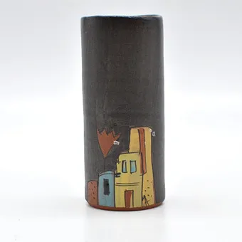 ATELIER BUNTER SCHERBEN. DESIGN VASE "BUNTE HÄUSER", CERAMIC, HAND-PAINTED, GERMANY, CONTEMPORARY.