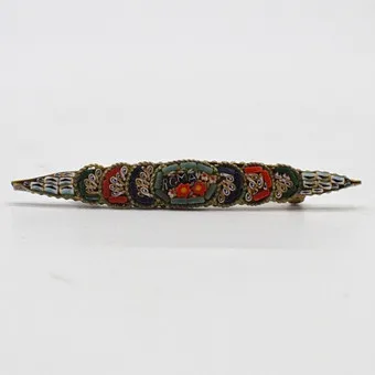 ITALIAN BROOCH WITH MICROMOSAIC, "ROMA", METAL SETTING, HANDMADE, VINTAGE.