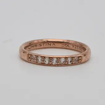 Christina Collect, vintage designer ring, verguld sterling zilver, in roodgoud met zirkonia, ringmaat ca. 15 / 55 mm.
