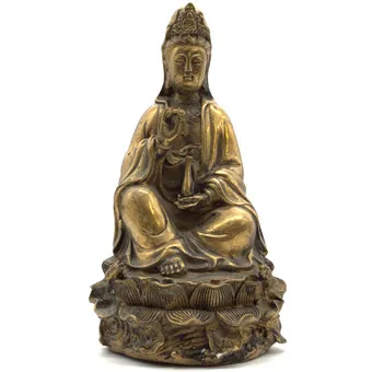 Chinese Guanyin figure with Buddha's hand and workshop mark, metal. 20th century.