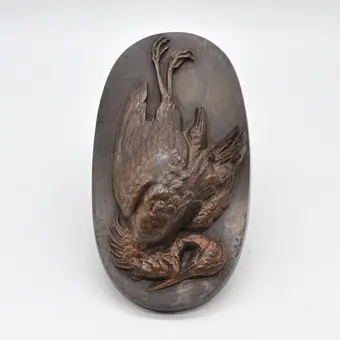 Lauchhammer fonte de bronze, relief, oiseau, bronze, ovale, env. 1872 à 1922, env. 20,5x11x5 cm.