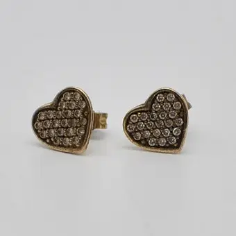 GULD & SØLV DESIGN, boucles d'oreilles designer en forme de cœur, argent sterling doré, patine foncée, zircons, Danemark, vintage.