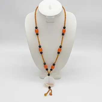 Collier fait main avec ghosenit et perles de verre, chaîne sans fin, vintage, env. 68 cm.