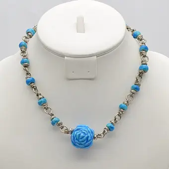 Collier asiatique avec éléments en porcelaine, maillechort, fait main, vintage.