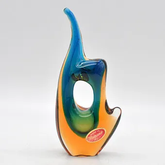 Flavio Poli. Murano designer vase, studio glass, openwork, sommerso, Italy, circa 1950, with label.