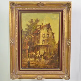 Richard Reibeling (1900-1976). City scene with house, oil on panel, 20th century.