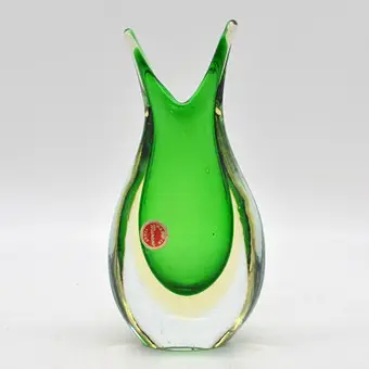MURANO DESIGNVAAS, STUDIOGLAS, SOMMERSO, ITALIË, CA. 1950, MET STUDIO-ETIKET.