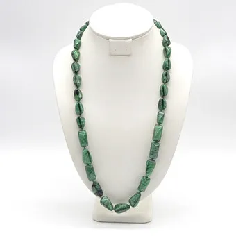 MURANO GLASPERLEN COLLIER, HANDGEMACHT, IN MALACHIT-FARBEN, DER GRÖSSE NACH SORTIERT, SCHRAUBVERSCHLUSS, CA. 72 CM, VINTAGE.
