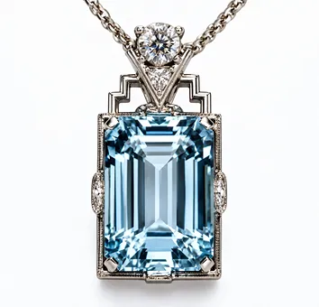 Antický přívěsek Art Deco s řetízkem, zlato 585, akvamarín 20,00 ct