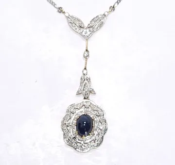 Náhrdelník Art Deco zlato 585 a 750 diamanty safír