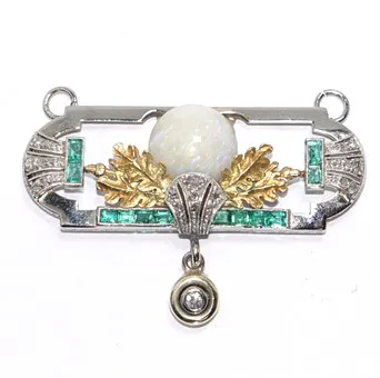 Anhänger 750 und 585 Gold Antik Diamant 0,55ct. Opal Smaragd.