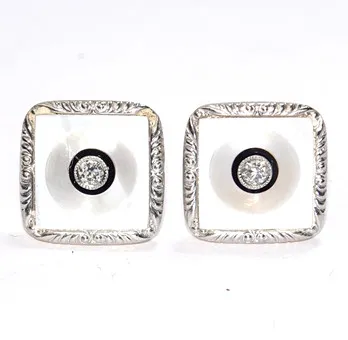 Náušnice 750 zlato Art Deco diamanty perleť.