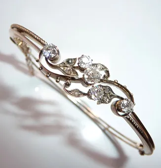 Bracelet ANTIQUE Bangle or 585 or rose 1,30 ct diamants.