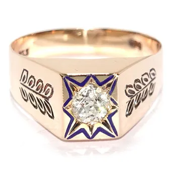 Gold ring men unisex diamond 0.83ct old cut, 585/14K.