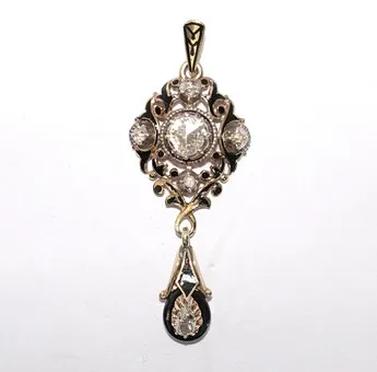 Hanger 585 goud diamant oude slijping.