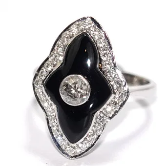 Ring 585 Gold Art Deco Diamant Onyx.