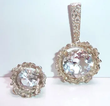 SET: CNP Christian Neusser Anhänger und Ring 835 Silber Bergkristall ,Brutalismus.
