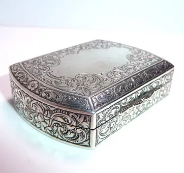 Poudrier antique Art déco 900 argent Houbigant, Paris vers 1920