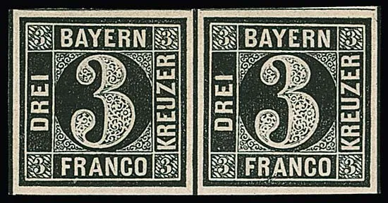 3 Kr. black, Plate I, unused proof pair. The stamp alone is not rare (Mi. 560,-), but as a unit a rarity! Photo exp. Brettl